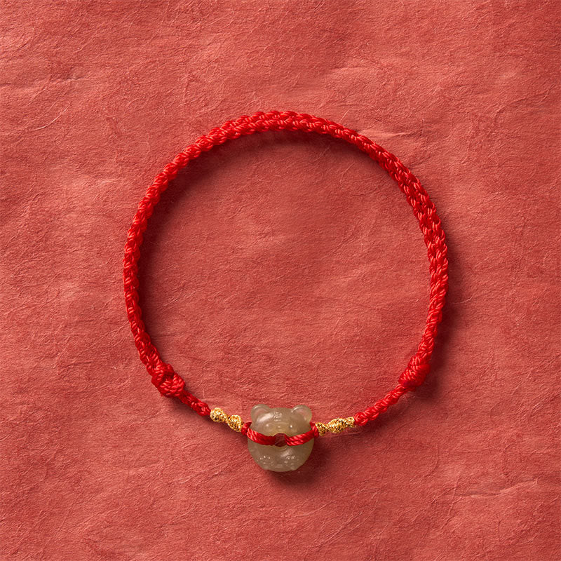 Jade Tiger-head Peace Buckle Red String Prosperity Bracelet