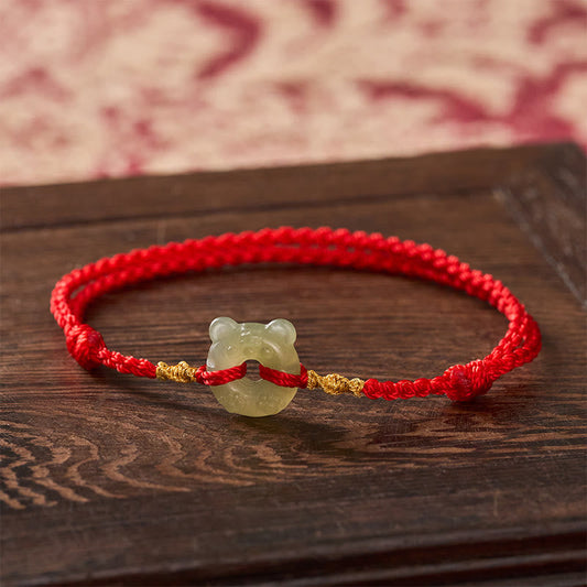 Jade Tiger-head Peace Buckle Red String Prosperity Bracelet