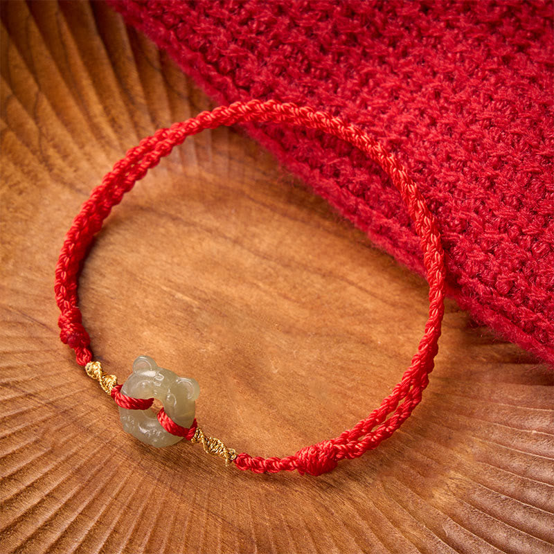 Jade Tiger-head Peace Buckle Red String Prosperity Bracelet