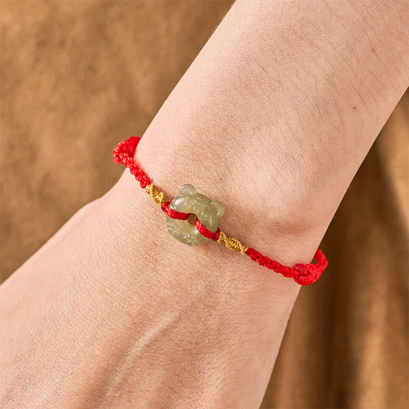 Jade Tiger-head Peace Buckle Red String Prosperity Bracelet