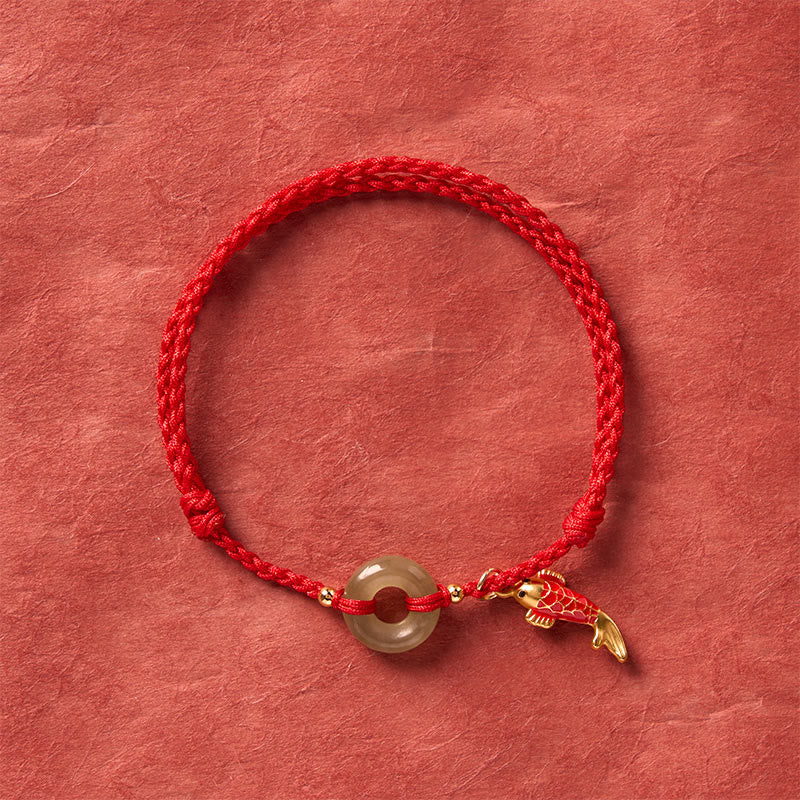 Koi Fish Charm Peace Buckle Jade Red String Protection Bracelet