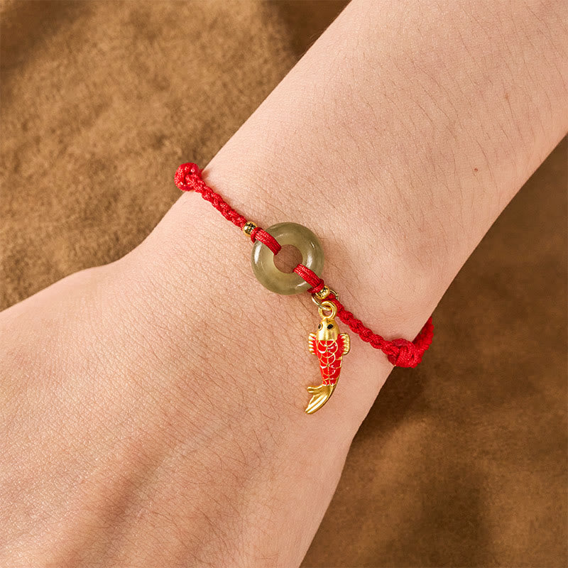 Koi Fish Charm Peace Buckle Jade Red String Protection Bracelet