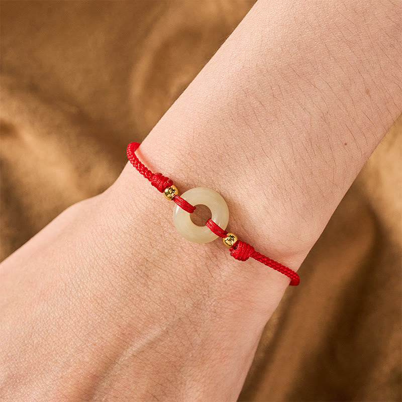 Hetian Jade Peace Buckle Koi Fish Clasp Red String Lucky Bracelet