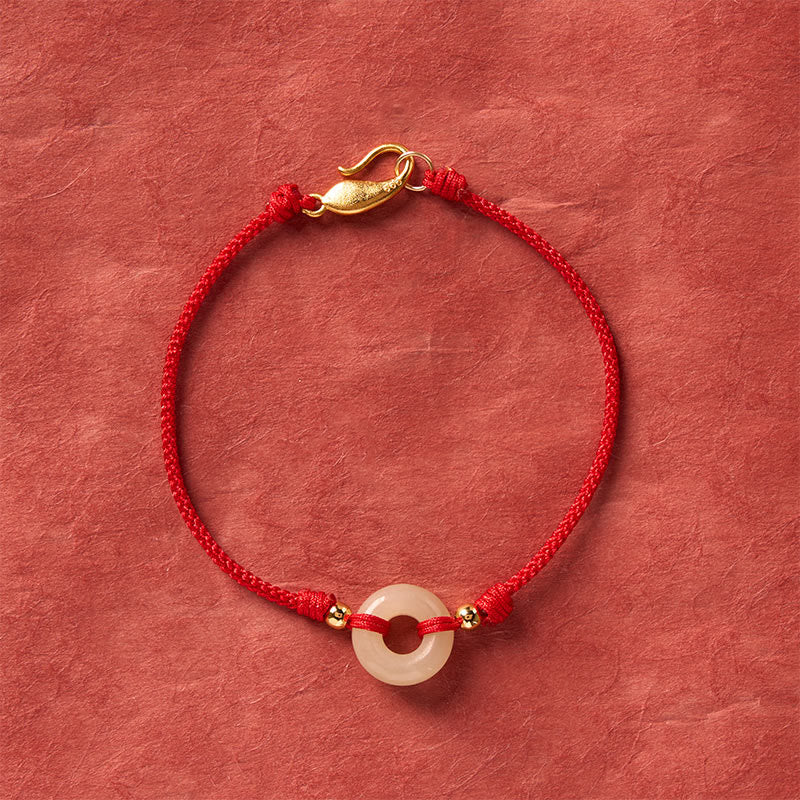 Hetian Jade Peace Buckle Koi Fish Clasp Red String Lucky Bracelet