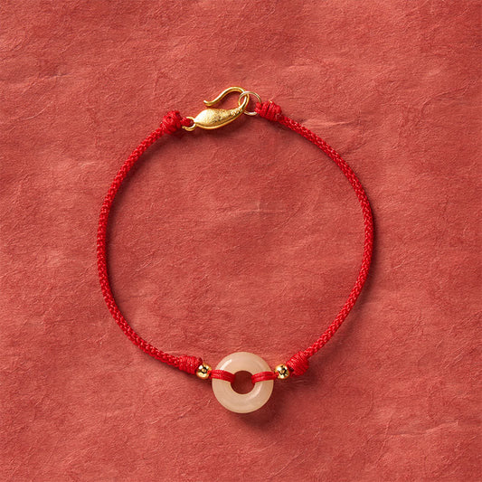 Hetian Jade Peace Buckle Koi Fish Clasp Red String Lucky Bracelet