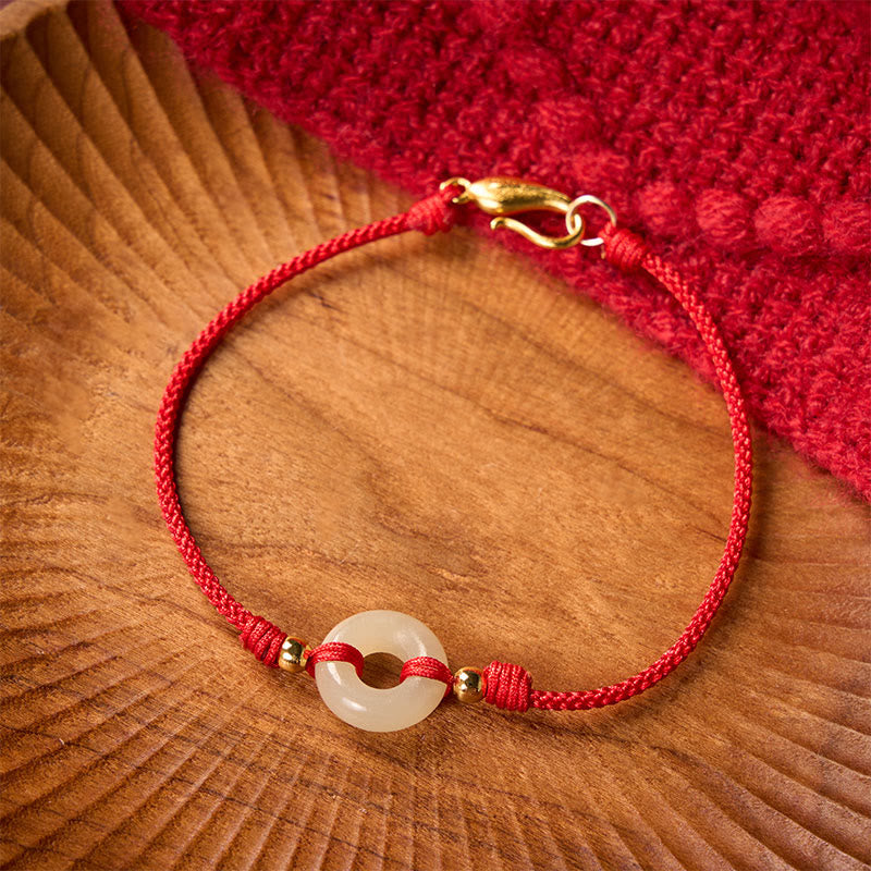 Hetian Jade Peace Buckle Koi Fish Clasp Red String Lucky Bracelet