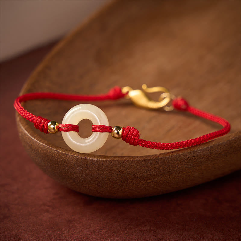 Hetian Jade Peace Buckle Koi Fish Clasp Red String Lucky Bracelet