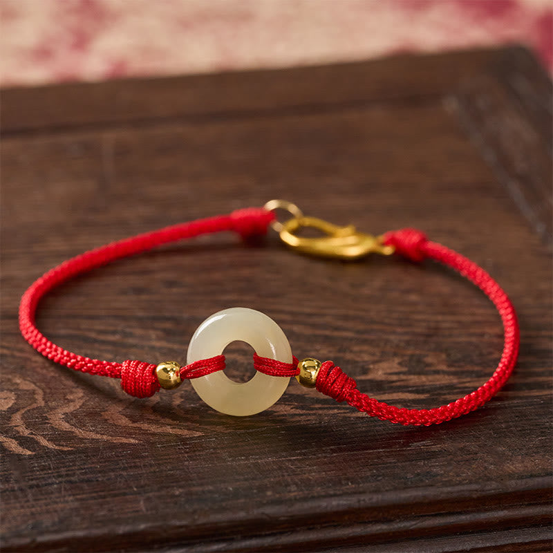Hetian Jade Peace Buckle Koi Fish Clasp Red String Lucky Bracelet