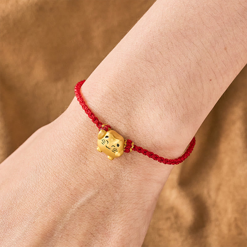 Red String Copper Lucky Cat Protection Energy Bracelet