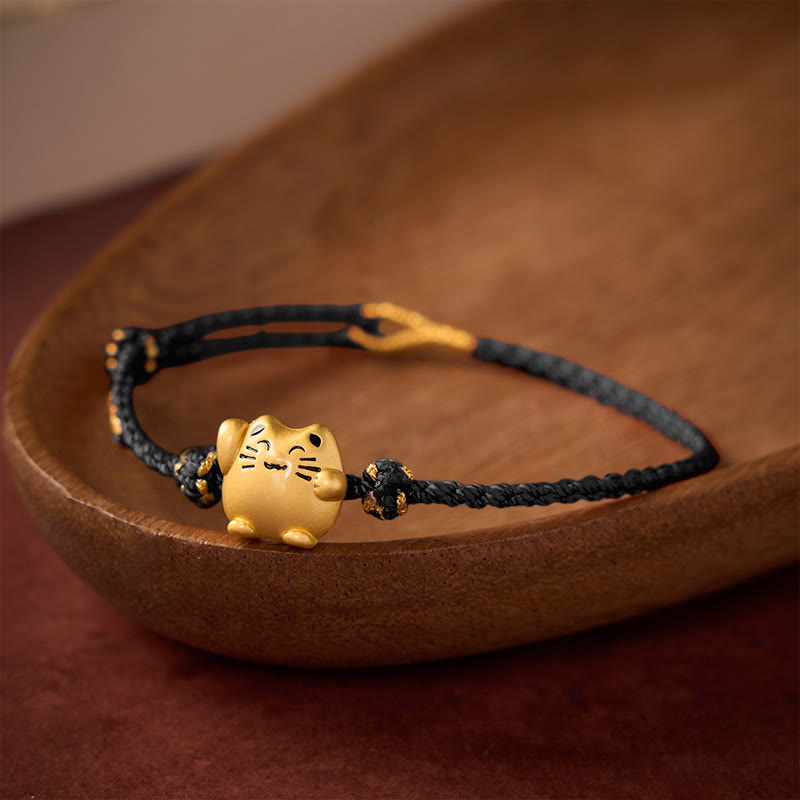 Red String Copper Lucky Cat Protection Energy Bracelet