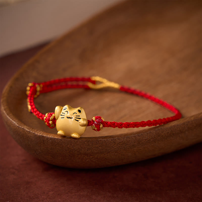Red String Copper Lucky Cat Protection Energy Bracelet
