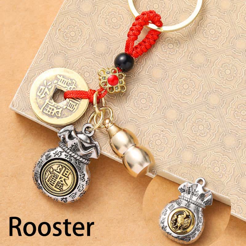 Braided Red String Chinese Zodiac Five Emperor Coins Protection Keychains