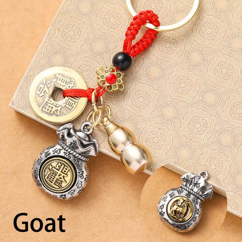 Braided Red String Chinese Zodiac Five Emperor Coins Protection Keychains