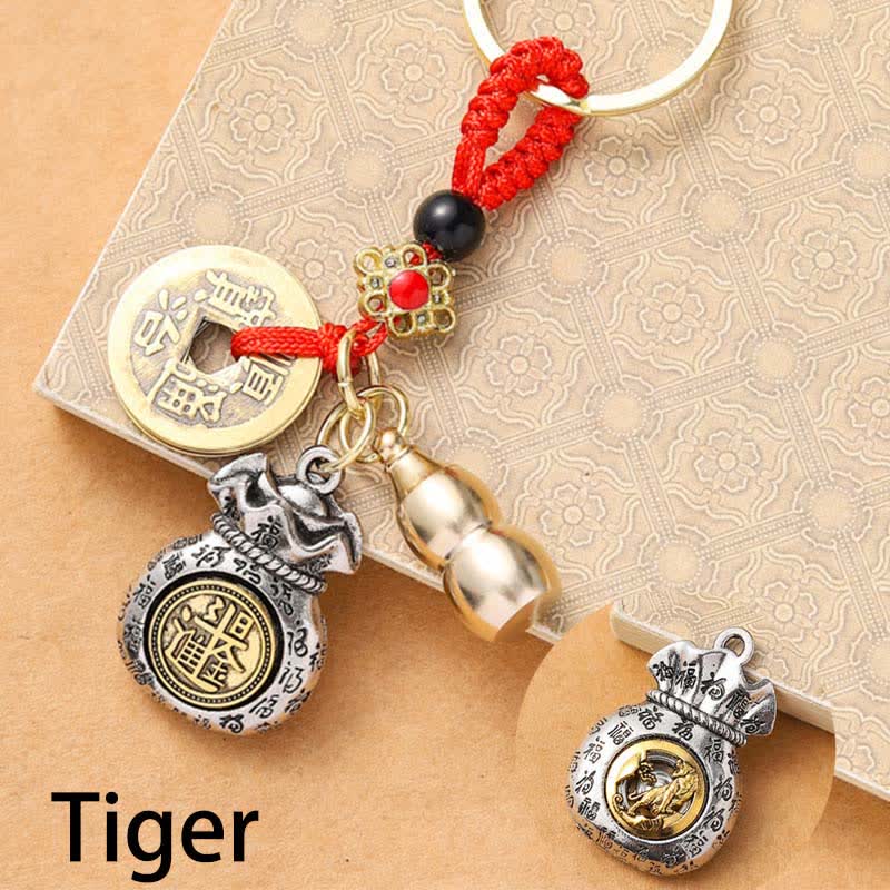 Braided Red String Chinese Zodiac Five Emperor Coins Protection Keychains