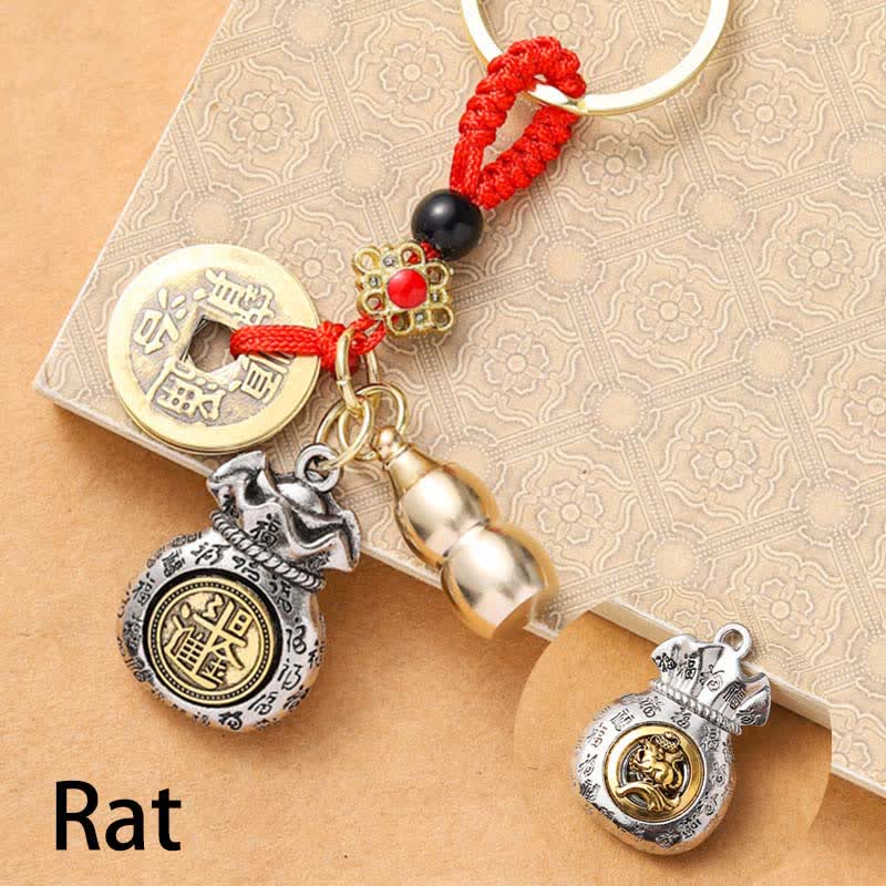 Braided Red String Chinese Zodiac Five Emperor Coins Protection Keychains