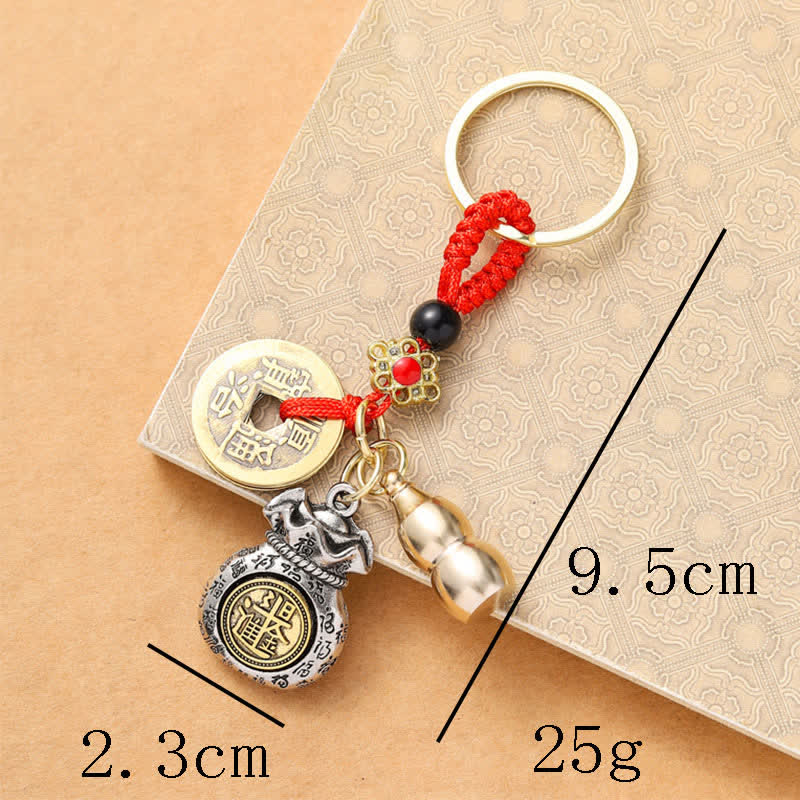 Braided Red String Chinese Zodiac Five Emperor Coins Protection Keychains