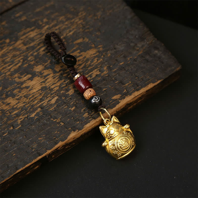 Copper Lucky Cat Chinese Coin Gourd Pi Xiu Braided Keychains