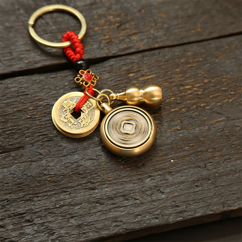 Copper Chinese Zodiac Five Emperor Coins Red String Wealth Keychains