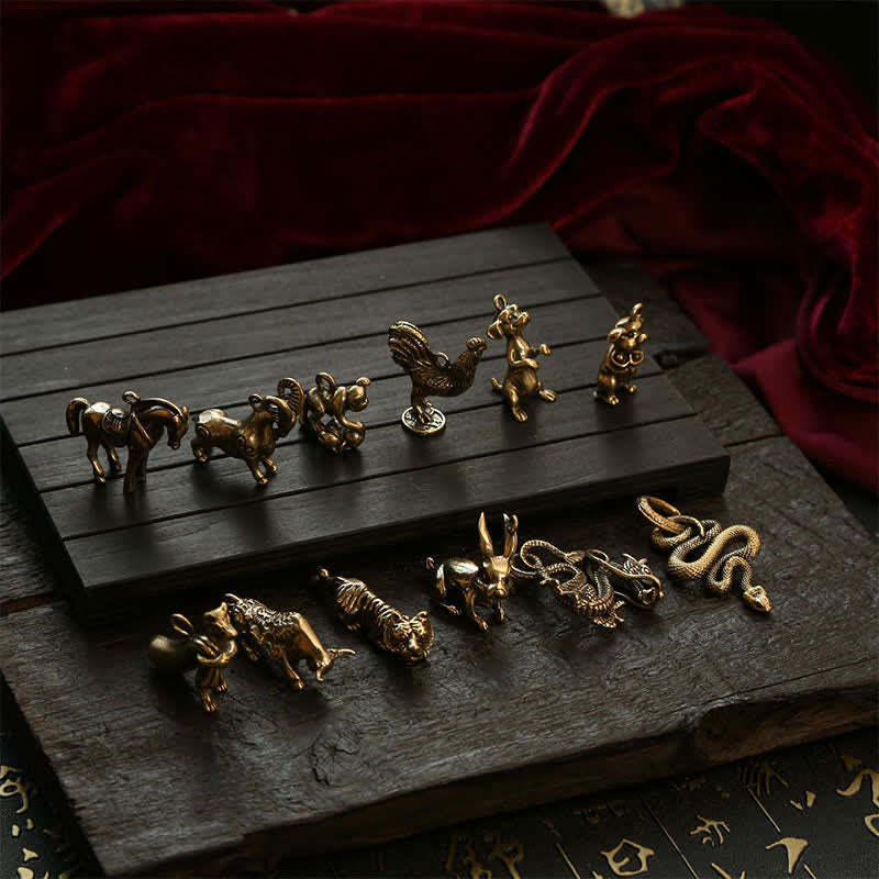 Copper Chinese Zodiac Five Emperor Coins Gourd Wealth Keychains