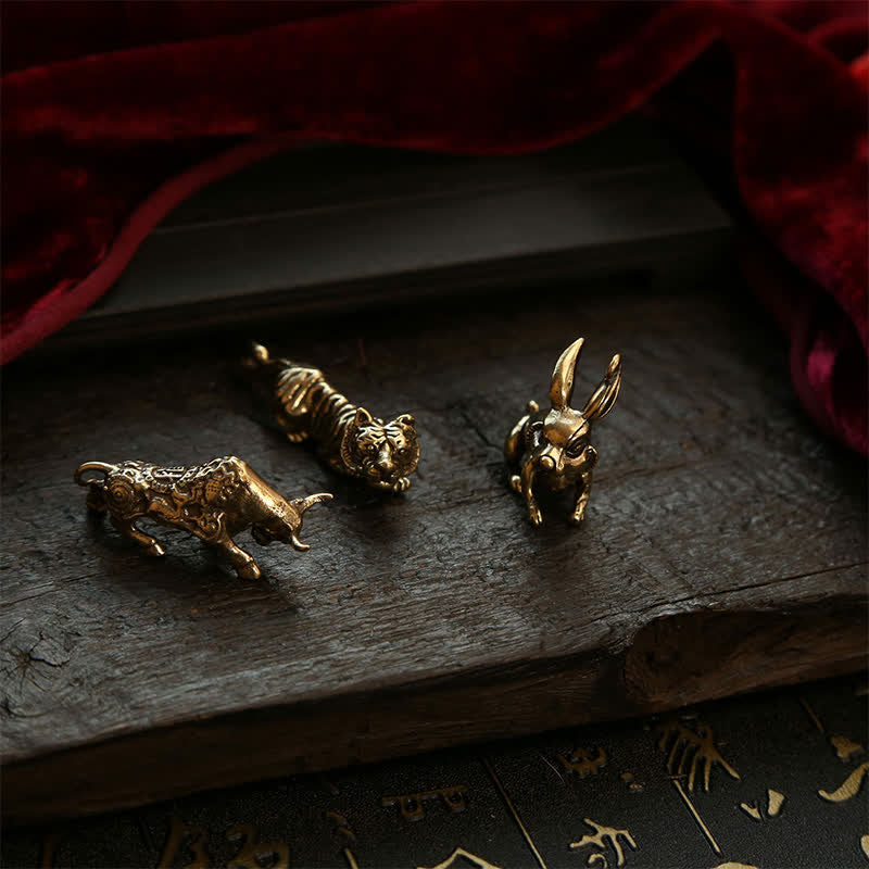 Copper Chinese Zodiac Five Emperor Coins Gourd Wealth Keychains