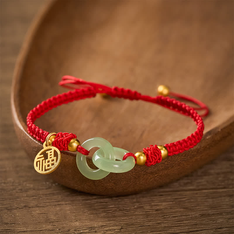 Copper Liuli Fu Character Luck Red String Bracelet