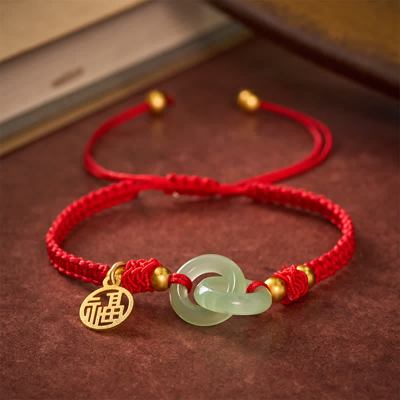 Copper Liuli Fu Character Luck Red String Bracelet