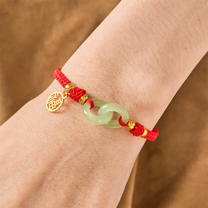 Copper Liuli Fu Character Luck Red String Bracelet