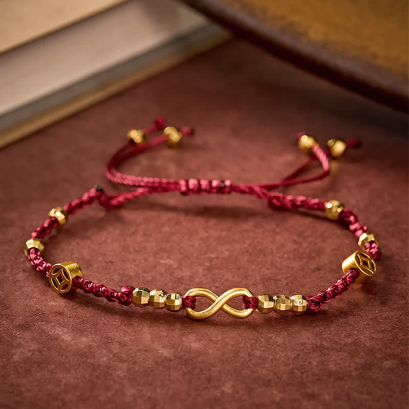 Braided Red String Chinese Coin Infinity Symbol Faith Bracelet