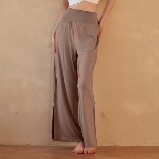 Casual Plain High Waist Elastic Women's Wide Leg Pants
