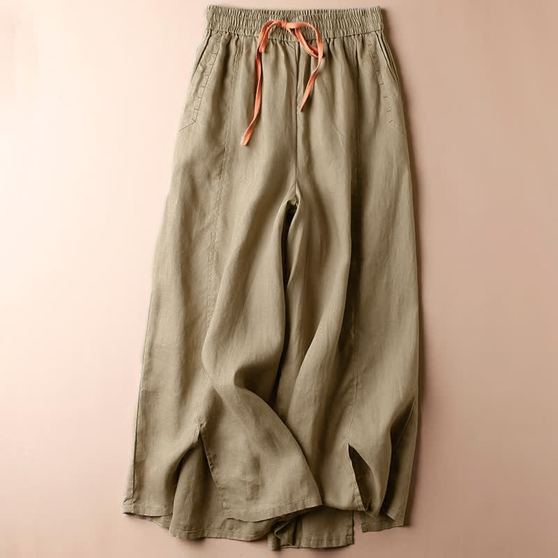 Casual Slit Hem Women's 7-8 Length Wide Leg Pants With Pockets