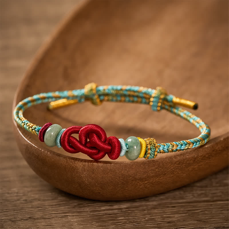 Handmade Braided Yellow Green Wenchang Knot Jade Luck Adjustable Bracelet