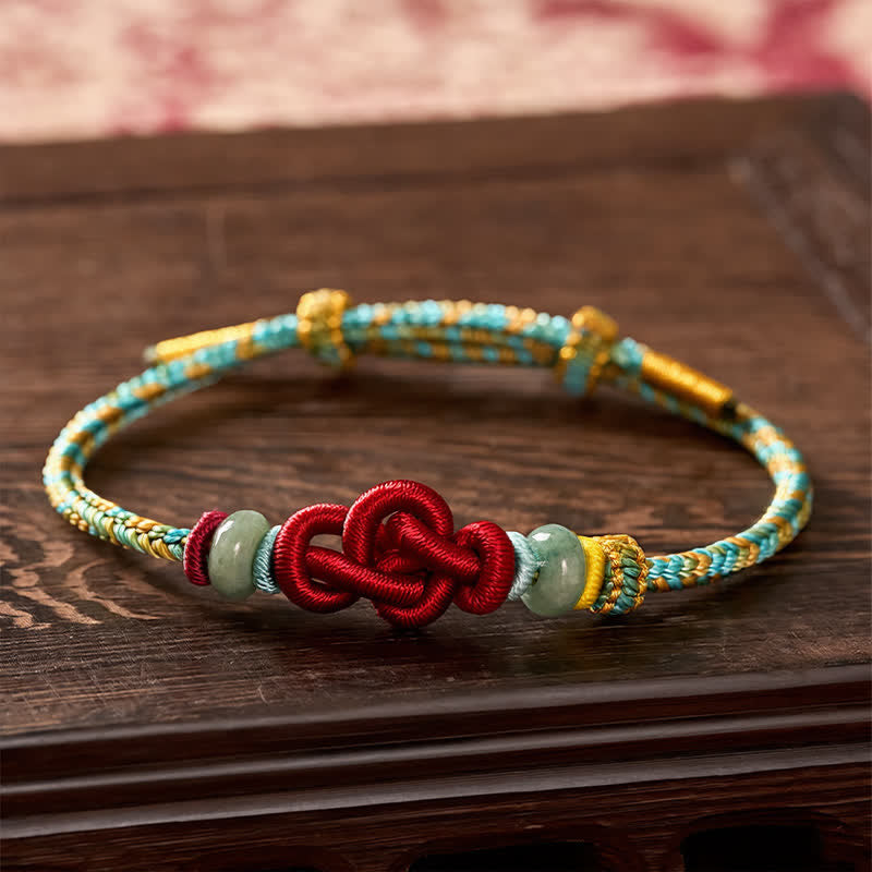 Handmade Braided Yellow Green Wenchang Knot Jade Luck Adjustable Bracelet
