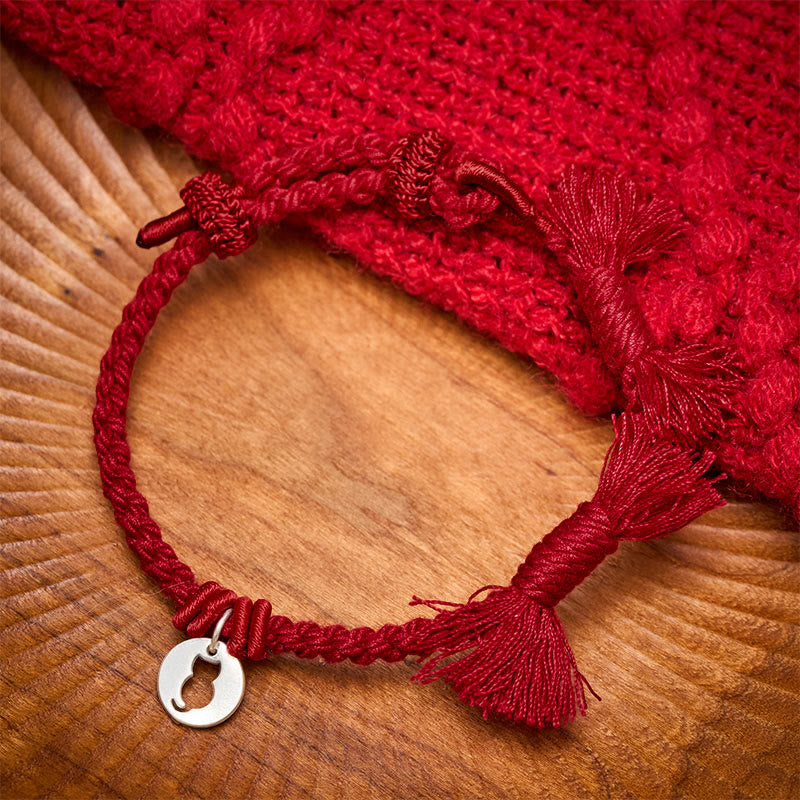 925 Sterling Silver Red String Protection Cat Round Hollow Design Charm Bracelet
