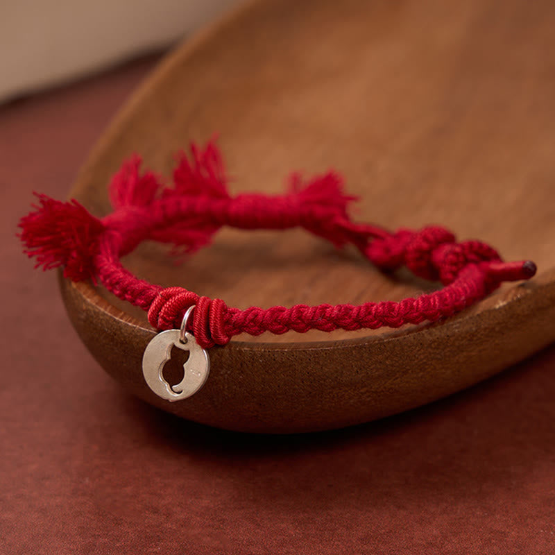 925 Sterling Silver Red String Protection Cat Round Hollow Design Charm Bracelet