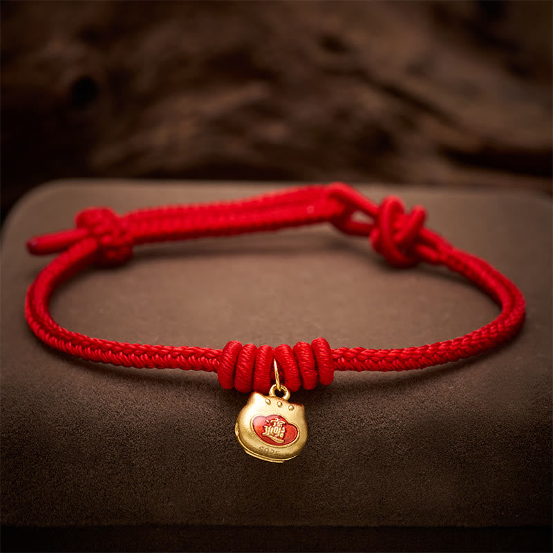 Gold Plated 925 Sterling Silver Cat Red String Protection Bracelet