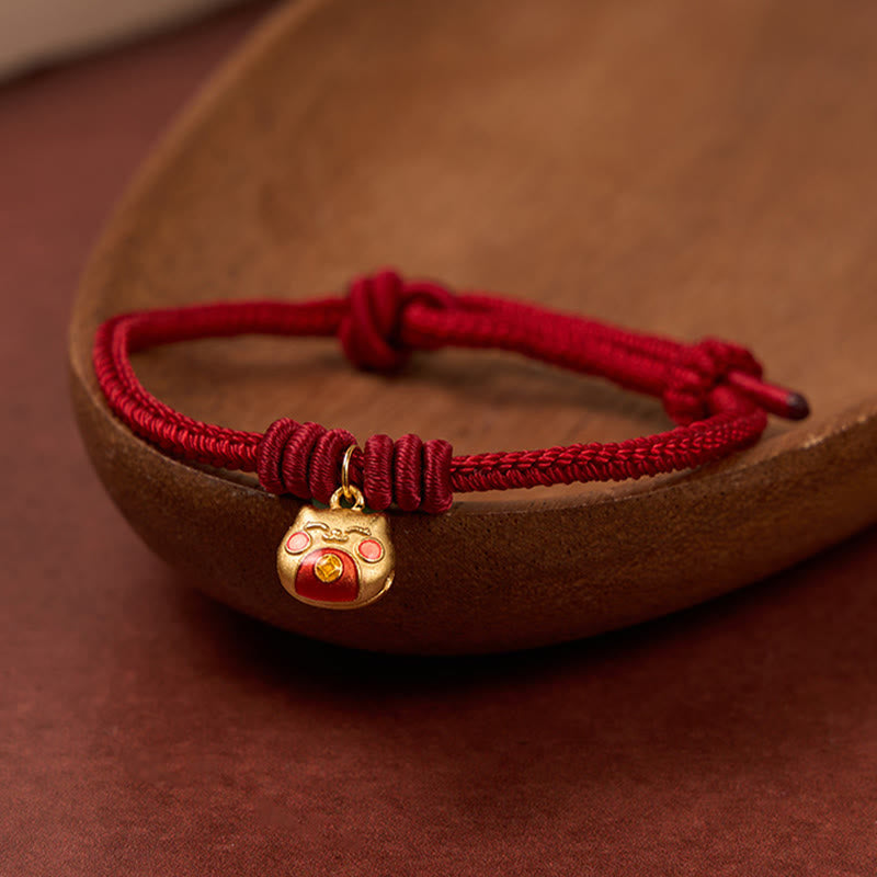 Gold Plated 925 Sterling Silver Cat Red String Protection Bracelet