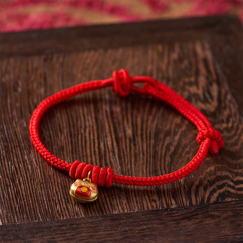 Gold Plated 925 Sterling Silver Cat Red String Protection Bracelet
