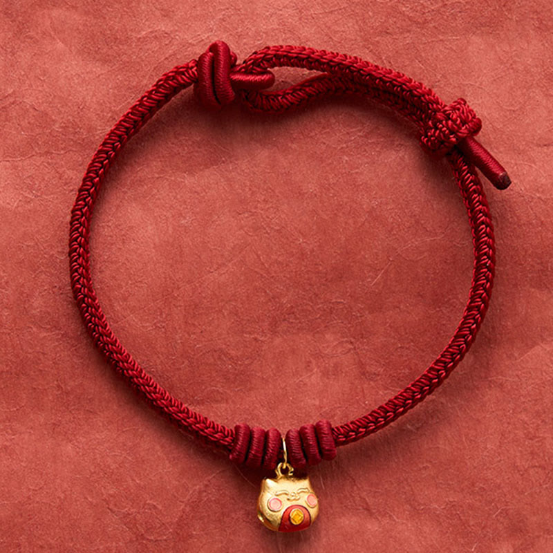 Gold Plated 925 Sterling Silver Cat Red String Protection Bracelet