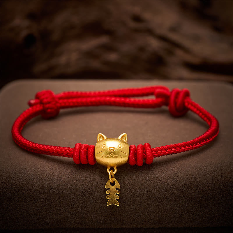 Copper Cute Cat Fish Red String Bracelet