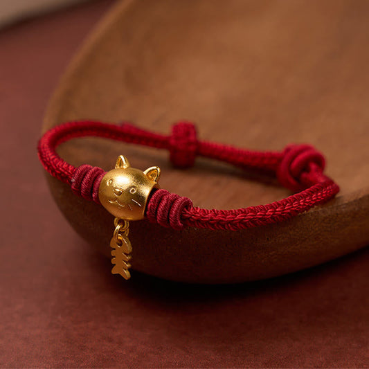 Copper Cute Cat Fish Red String Bracelet