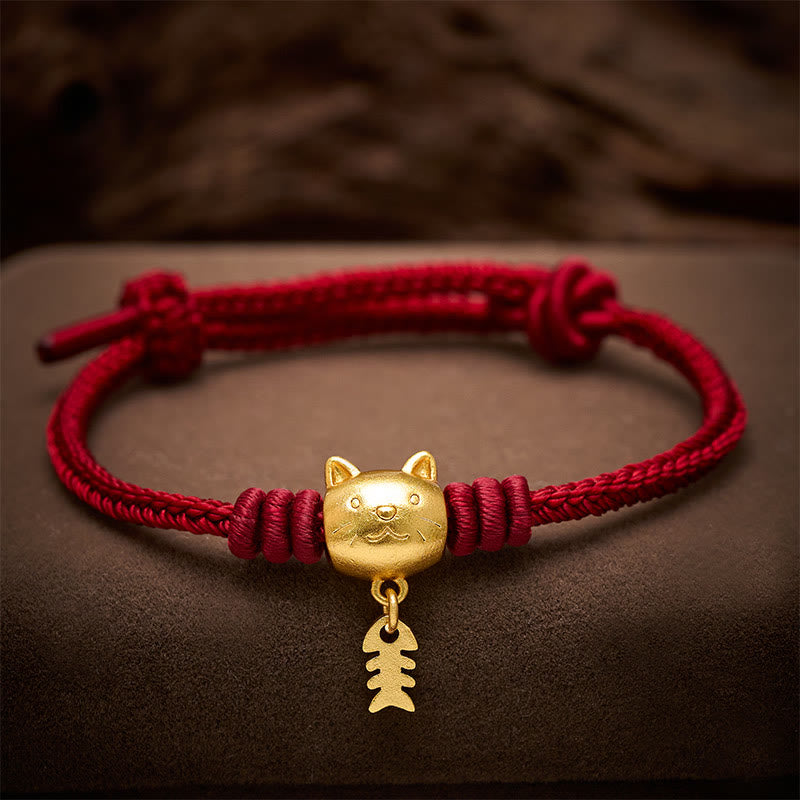 Copper Cute Cat Fish Red String Bracelet