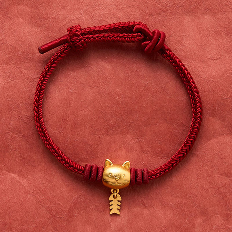 Copper Cute Cat Fish Red String Bracelet