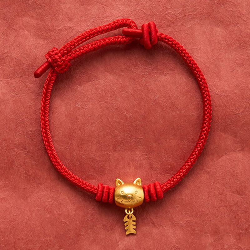 Copper Cute Cat Fish Red String Bracelet