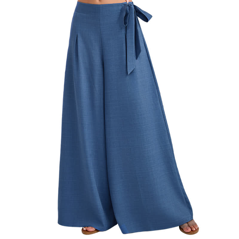 Spring Casual Retro Plain Drawstring Women's Wide Leg Pants With Pockets