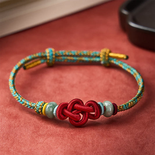 Handmade Braided Yellow Green Wenchang Knot Jade Luck Adjustable Bracelet