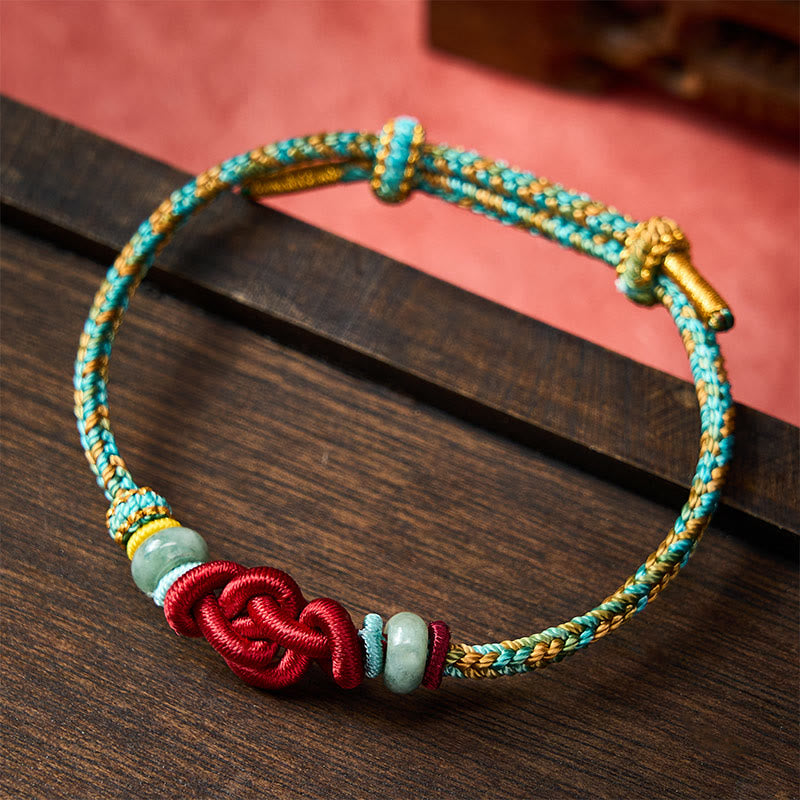 Handmade Braided Yellow Green Wenchang Knot Jade Luck Adjustable Bracelet