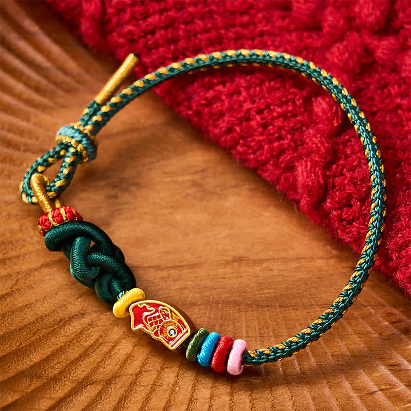 Hand-Woven Colorful Green String Koi Fish Protection Rope Bracelet