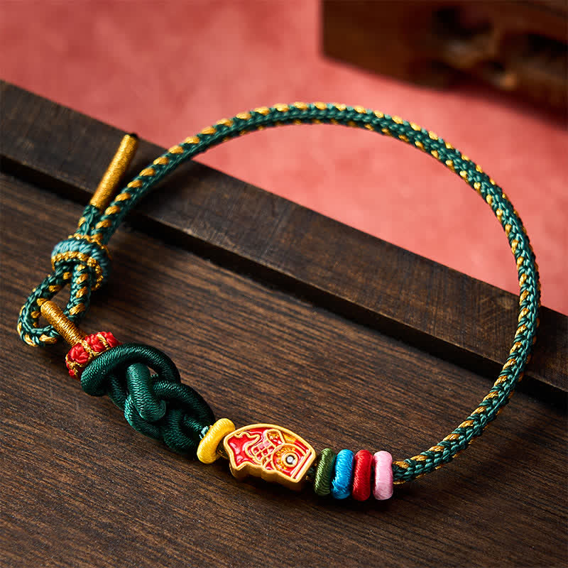 Hand-Woven Colorful Green String Koi Fish Protection Rope Bracelet