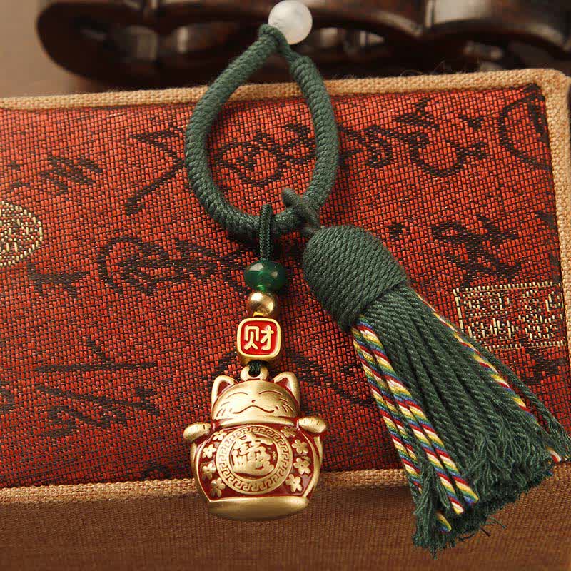 Brass Hand-Woven Red String Fu Character Blessing Tassel Keychains