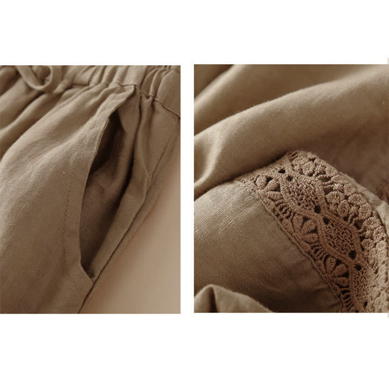 Solid Color Flower Loose Drawstring Harem Pants With Pockets